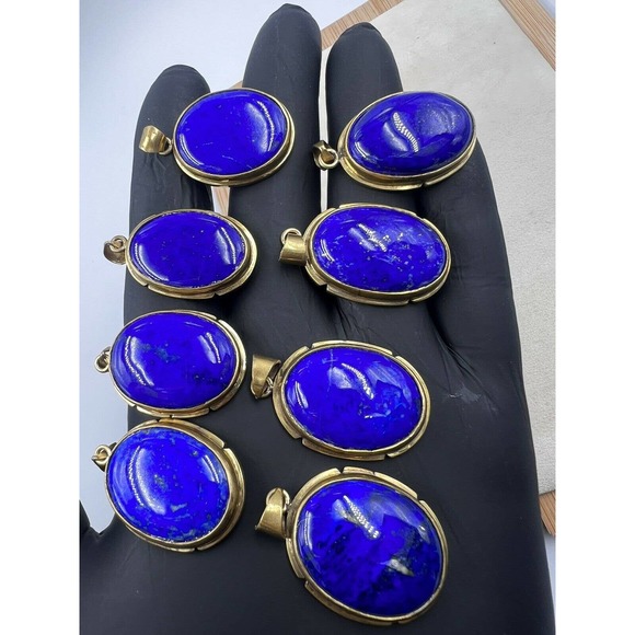 1 lapis lazuli Pendants Handmade Gold Brass Mine 4 Dark Blue Jewelry - Picture 4 of 11